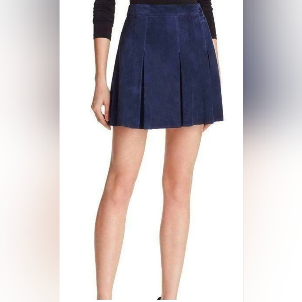 Alice + Olivia Navy Lee Suede Mini Skirt